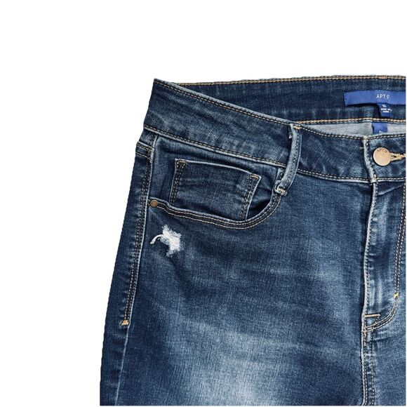 Apt 9 Straight Jeans 10 (31x27.5) Blue Super Stretch Distressed Denim Womens - Picture 6 of 9